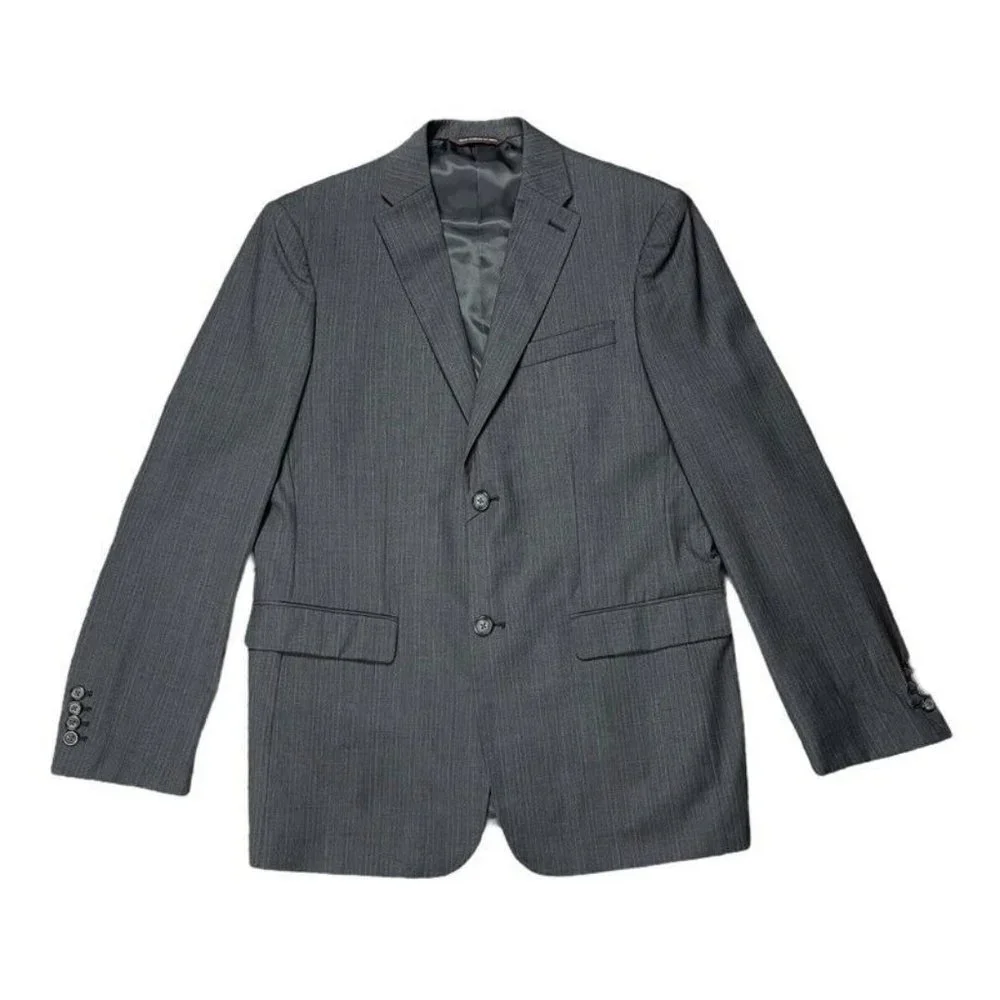 Perry Ellis Mens Two Button Blazer Dark Chocolate Pinstripe Classic Fit 40 R New